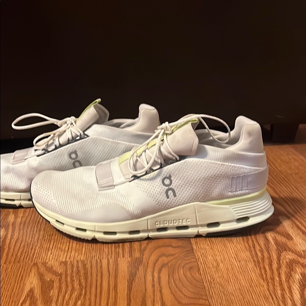 On Running White and Lime Sneakers